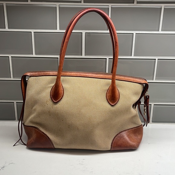 Dooney Bourke Tote Satchel Handbag Purse Weave Vintage RARE Tweed Leather - Picture 3 of 15